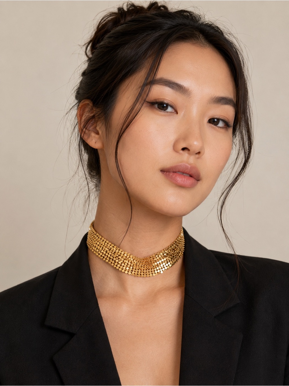 Gold Tone Mesh Collar Necklace Statement Bib Choker Disco Glam Fashion Jewelry